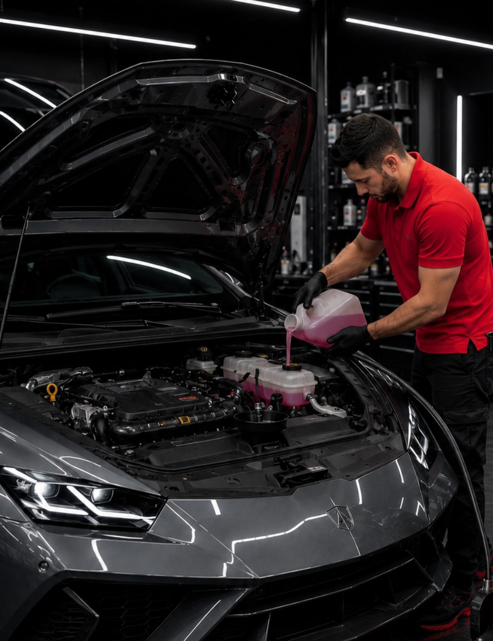 A to Z technician replacing engine coolant