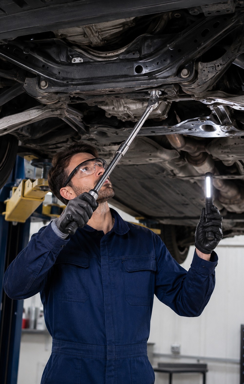 Suspension components being measured on the ramp