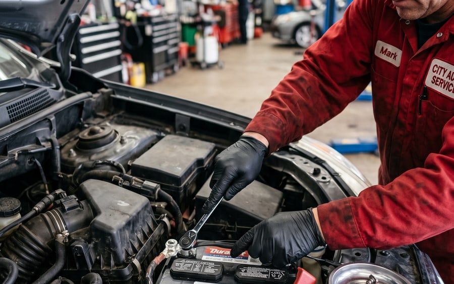 Battery being tested and replaced on a Brabus in Dubai